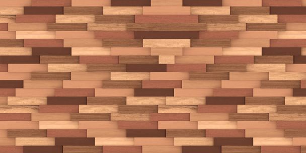 Illustrazione 3d. Texture, sfondo, cubi di legno tridimensionali e realistici a diversi livelli con ombra, doghe, con la texture naturale. Pannello in legno, sfondo con texture in legno. Render - Foto, immagini