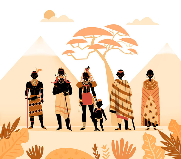 古代アフリカの人々の構成 - ベクター画像