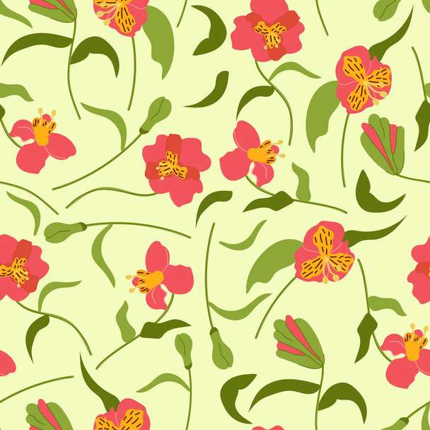 Hand drawn seamless pattern of flowers alstroemeria, gentle and beauty. - Вектор,изображение