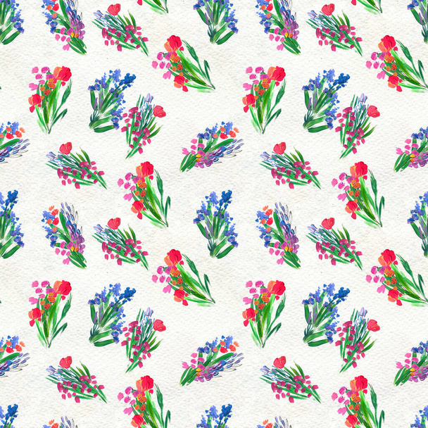 Seamless pattern with flowers. Watercolor or acrylic painting. Hand drawn floral background. - Foto, afbeelding