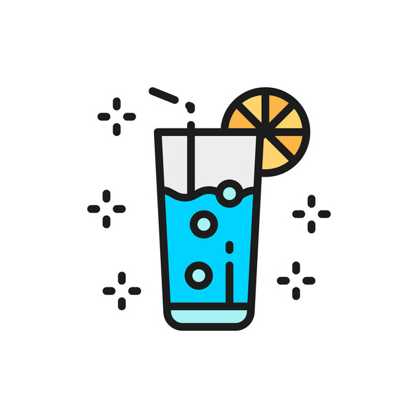 Limonade, glas met drank, mojito, alcohol platte kleur icoon. - Vector, afbeelding