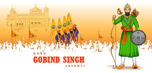 Illustration von Happy Guru Gobind Singh Jayanti Festival für Sikh-Feierlichkeiten Hintergrund - Vektor, Bild