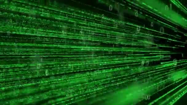 Gyors mozgó futurisztikus zöld digitális adatfolyam bináris kóddal. Looping internetes technológia mozgás háttér animáció. - Felvétel, videó