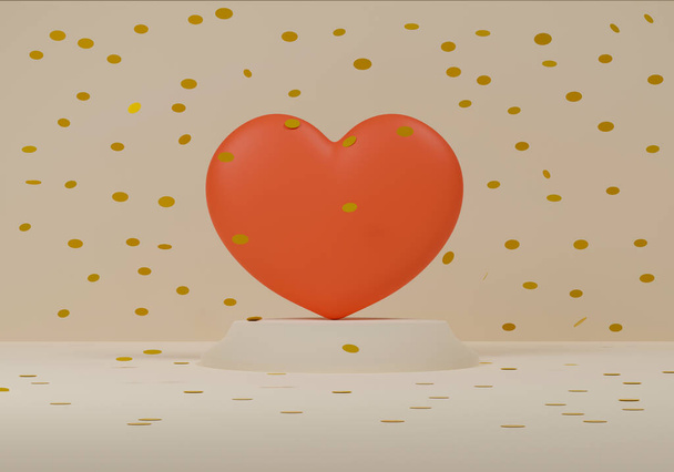 3D-Herz schwebt über einem Elfer auf cremefarbenem Hintergrund. 3D-Illustration. - Foto, Bild
