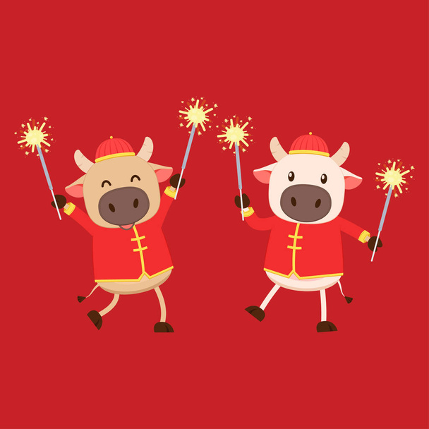 Buon anno cinese 2021. Felice anno nuovo. Anno del bue. Vettore di cartoni animati Ox. Design del carattere Ox. - Vettoriali, immagini