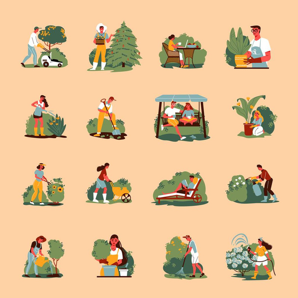 Collection d'icônes de couleur de jardinage - Vecteur, image