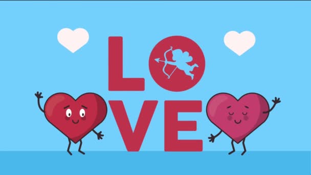 heureux Valentines carte de jour avec mot d'amour et couple de coeurs - Séquence, vidéo