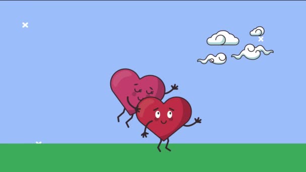 tarjeta feliz día de San Valentín con corazones pareja en el campo - Imágenes, Vídeo