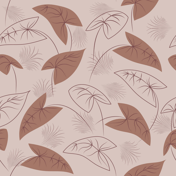 Botanical seamless tropical pattern with colorful plants and leaves on beige background. Colorful stylish flat design. Exotic leaves. Summer. Hawaiian style. Vector. - Vetor, Imagem
