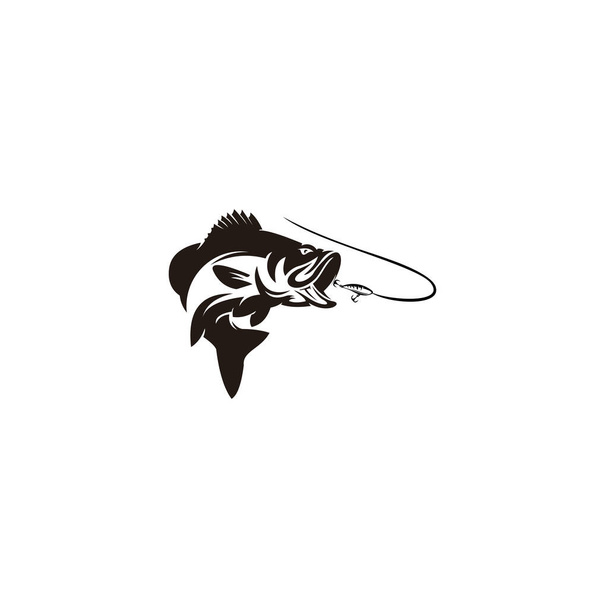 Logo wędkarskie. Logo Dzikich Ryb, Logo Latających Ryb, Hak Rybacki. Projekt odizolowane białe tło - Wektor, obraz