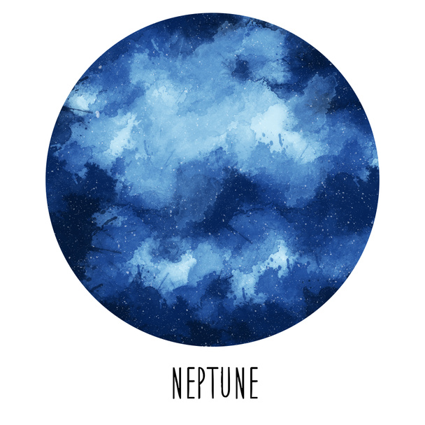 Neptün gezegeni. El çizimi suluboya güneş sistemi koleksiyonu - Fotoğraf, Görsel