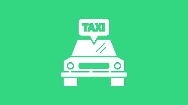 Witte Taxi auto pictogram geïsoleerd op groene achtergrond. 4K Video motion grafische animatie - Video