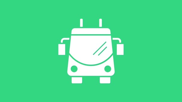Icône blanche Trolleybus isolée sur fond vert. Symbole des transports publics. Animation graphique de mouvement vidéo 4K - Séquence, vidéo
