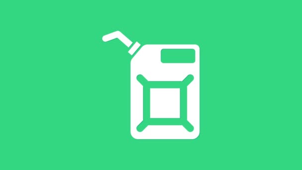 Bílá kanystr pro benzín ikona izolované na zeleném pozadí. Ikona nafty. Grafická animace pohybu videa 4K - Záběry, video