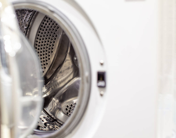 Drum of washing machine dry and clean close-up.Washing Dryer Machine inside view of a drum. - Zdjęcie, obraz