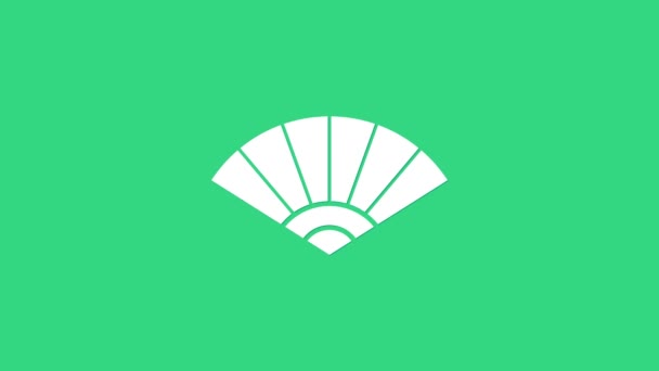 Fehér Hagyományos papír kínai vagy japán összecsukható fan ikon elszigetelt zöld alapon. 4K Videó mozgás grafikus animáció - Felvétel, videó