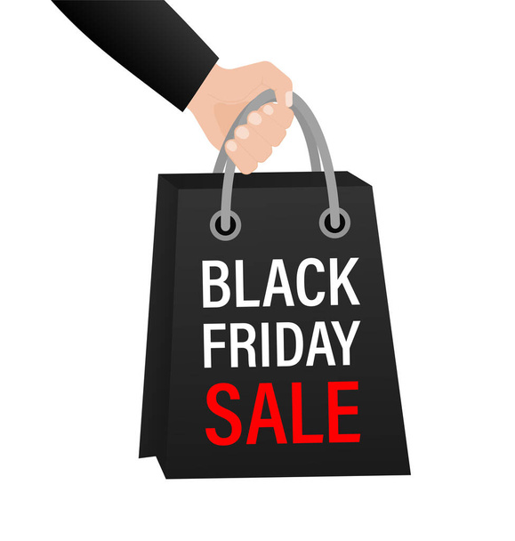 Black friday sale package with hand on white backdrop. White background. 3d illustration. Vector illustration. - Vector, Image