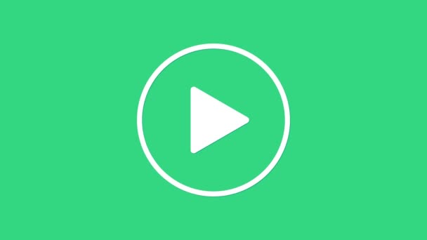 Wit Speel in cirkel pictogram geïsoleerd op groene achtergrond. 4K Video motion grafische animatie - Video