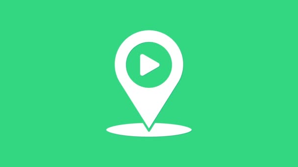 White Digital media play with pin location icon selected on green fone. Видеографическая анимация 4K - Кадры, видео