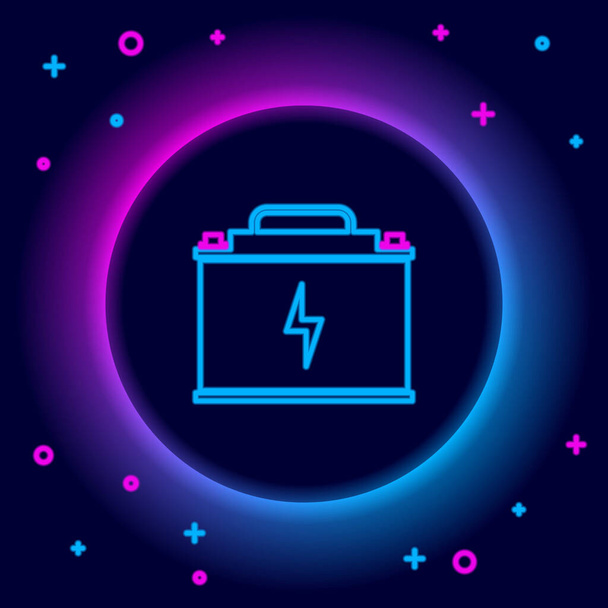 Žhnoucí neonová čára Baterie ikona izolované na černém pozadí. Energie akumulátoru a elektřina. Blesky. Barevný koncept. Vektor - Vektor, obrázek