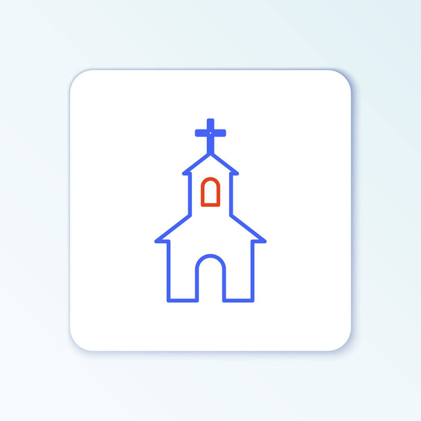 Linie Kirche Gebäude Symbol isoliert auf weißem Hintergrund. Christliche Kirche. Religion der Kirche. Buntes Rahmenkonzept. Vektor - Vektor, Bild