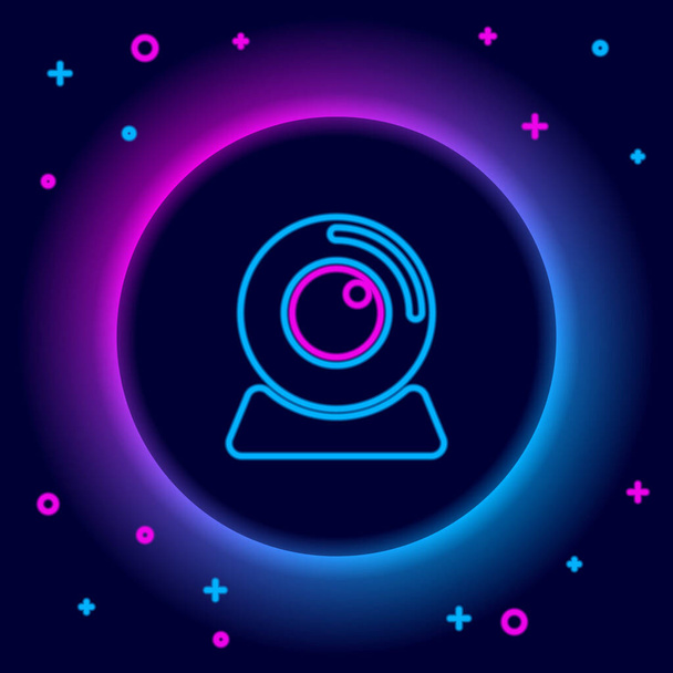Glowing neon line Web camera icon isolated on black background. Chat camera. Webcam icon. Colorful outline concept. Vector - Vector, Image