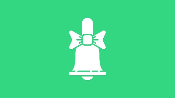 White Merry Christmas klingelt Glocke Symbol isoliert auf grünem Hintergrund. Alarmsymbol, Serviceglocke, Handklingelschild, Benachrichtigung. 4K Video Motion Grafik Animation - Filmmaterial, Video