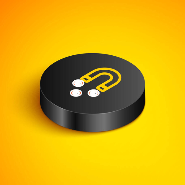 Isometric line Customer attracting icon isolated on yellow background. Customer retention, support and service. Customer people attracting with magnet. Black circle button. Vector - Vector, Image