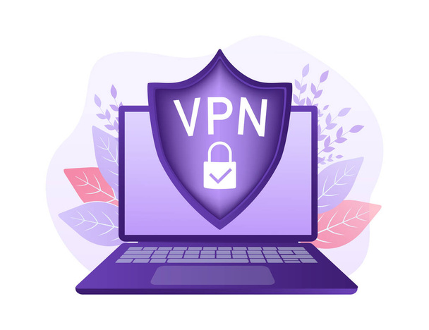 Sicheres VPN-Verbindungskonzept. Überblick über die Konnektivität privater virtueller Netzwerke. Sicherheit Internettechnologie, Datensicherheit. 3D-Symbol mit vpn für Konzeptdesign. - Vektor, Bild