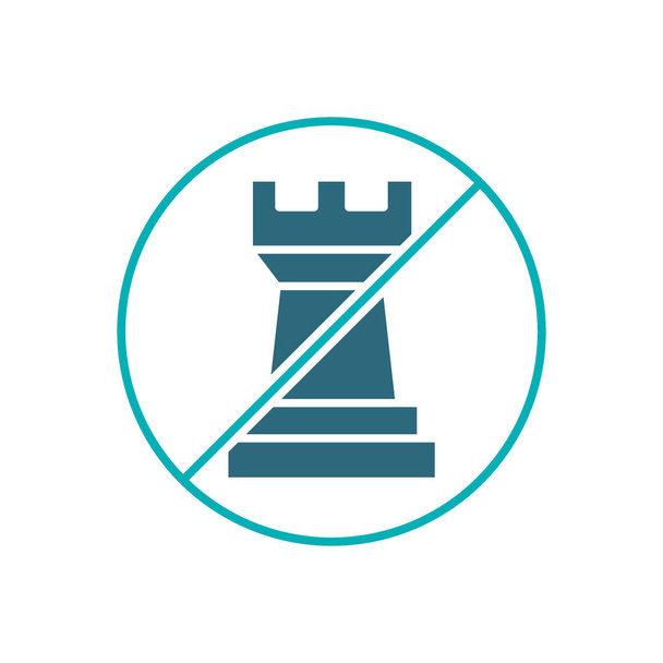 Segno proibito con un'icona color scacchi torre. Gioco da tavolo, simbolo di intrattenimento da tavolo - Vettoriali, immagini
