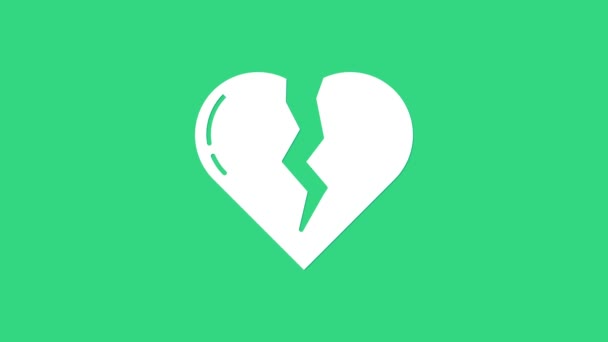 白緑の背景に隔離された壊れた心臓や離婚のアイコン。愛のシンボル。バレンタインデー。4Kビデオモーショングラフィックアニメーション - 映像、動画