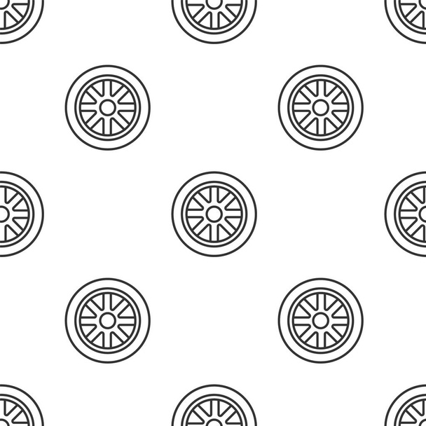 Ligne grise Roue de voiture icône isolé motif sans couture sur fond blanc. Vecteur - Vecteur, image