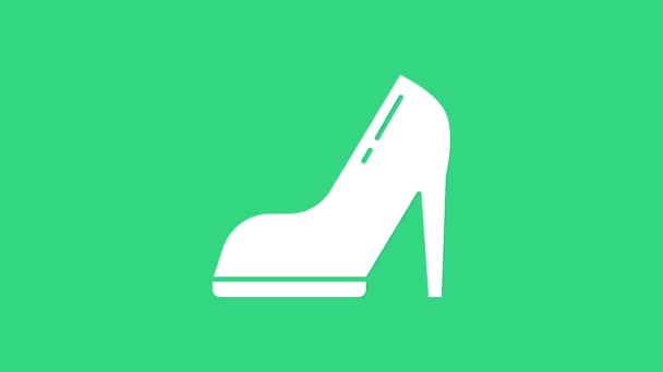 Λευκή γυναίκα παπούτσι με υψηλό τακούνι εικονίδιο απομονώνονται σε πράσινο φόντο. 4K Γραφική κίνηση κίνησης βίντεο - Πλάνα, βίντεο