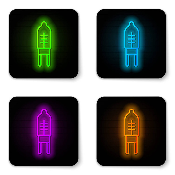 Linea al neon incandescente Icona a diodi emettitori luminosi isolata su sfondo bianco. Componente elettrico a diodi a semiconduttore. Pulsante quadrato nero. Vettore - Vettoriali, immagini