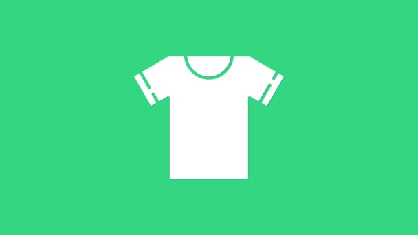 Wit T-shirt icoon geïsoleerd op groene achtergrond. 4K Video motion grafische animatie - Video
