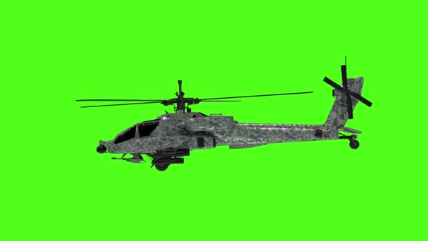 Sotilashelikopterin lentävä animaatio. Vihreä näyttö 4k kuvamateriaalia - Materiaali, video