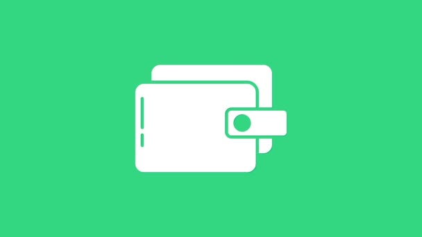 Ikona białego portfela odizolowana na zielonym tle. Ikona torebki. Symbol oszczędności gotówkowych. 4K Animacja graficzna ruchu wideo - Materiał filmowy, wideo