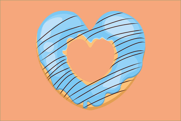 Heldere donut in de vorm van een hart. Vector donut met chocolade glazuur. Blauwe donut - Vector, afbeelding