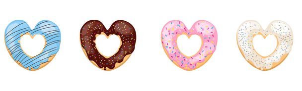 Helle Donuts in Herzform. Vector Donut mit Glasur. Zuckerbelag - Vektor, Bild