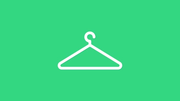 Білий гардероб Hanger ізольований на зеленому фоні. Ікона в роздягальні. Символ служіння одягу. Ознака пральки. 4K Відеографічна анімація - Кадри, відео