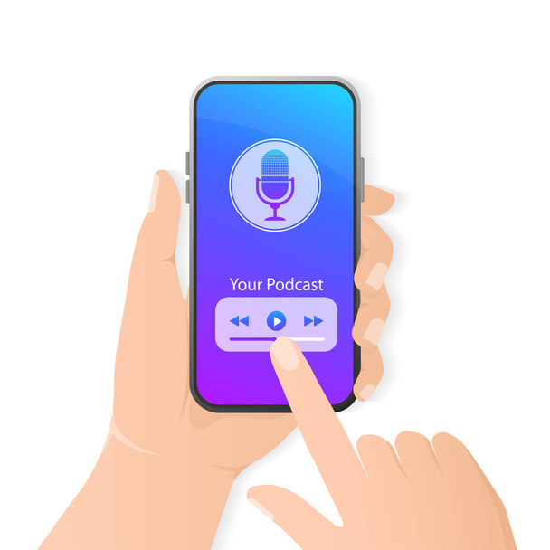 Smartphone podcast in 3d style. Creative cover design. Modern mobile app user interface concept. Media technology. Online technology concept vector illustration. - Vector, Image