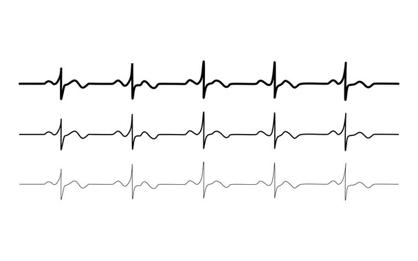 Vektör siyah kalp ritmi seti, elektrokardiyogram, EKG - EKG sinyali, Kalp atışı çizgisi konsepti tasarımı beyaz zeminde izole edildi. Dövme, duvar sanatı, baskı sanatı. - Vektör, Görsel