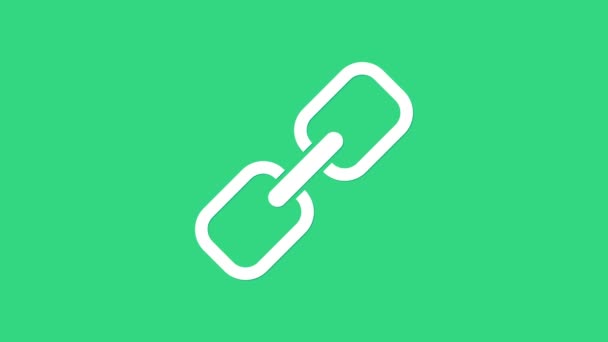 Fehér Lánc link ikon elszigetelt zöld alapon. Egyedülálló kapcsolat. Hyperlink lánc szimbólum. 4K Videó mozgás grafikus animáció - Felvétel, videó