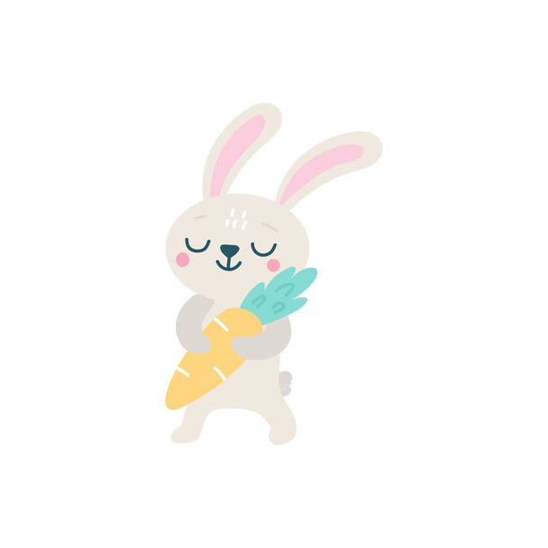 Roztomilý velikonoční králík s mrkví. Izolovaná vektorová ilustrace. - Vektor, obrázek