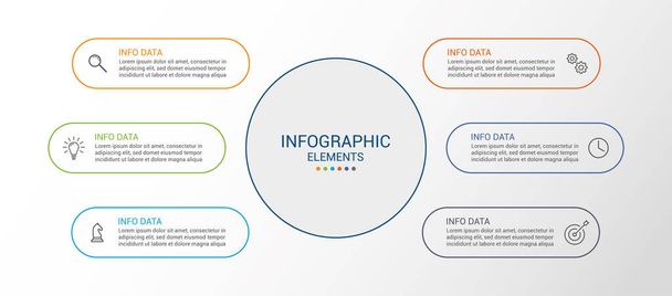  Modèle de conception infographique en 6 étapes avec icônes. infographie. diagramme de processus, flux de travail, organigramme de visualisation de données d'affaires. - Vecteur, image