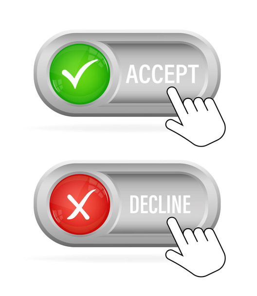 Green and red accept decline button. Abstract web template with red accept decline on white background. Isolated vector illustration. - Vector, Image