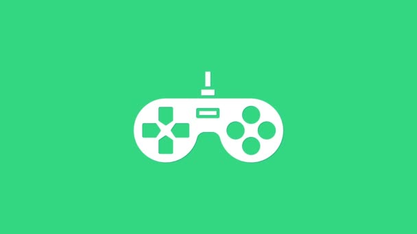 Biała ikona Gamepad izolowana na zielonym tle. Kontroler gry. 4K Animacja graficzna ruchu wideo - Materiał filmowy, wideo