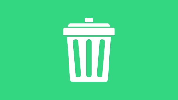 Papelera blanca puede icono aislado sobre fondo verde. Cartel de basura. Reciclar icono de cesta. Icono de basura de oficina. Animación gráfica de vídeo 4K - Metraje, vídeo