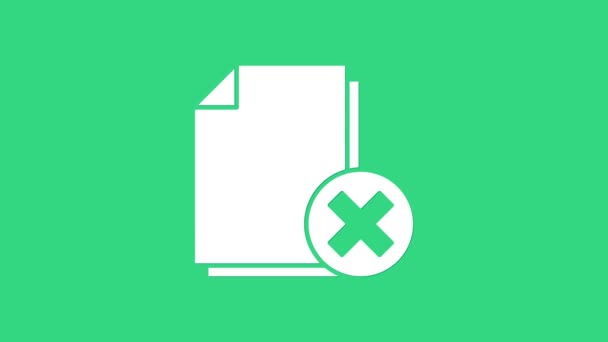 Fehér Törlés fájl dokumentum ikon elszigetelt zöld háttér. Elutasított dokumentum ikon. Kereszt papíron. 4K Videó mozgás grafikus animáció - Felvétel, videó