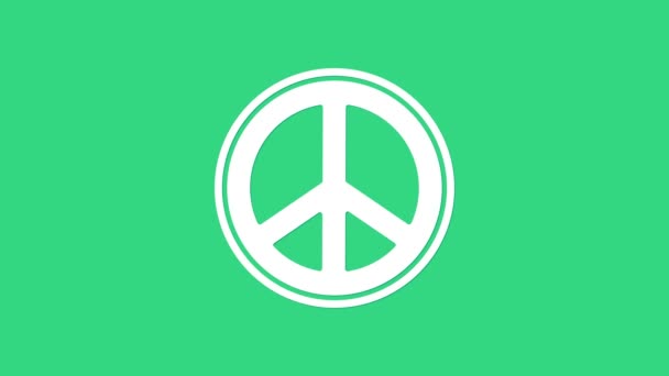 White Peace icon isolated on green background. Hippie symbol of peace. 4K Video motion graphic animation - Footage, Video